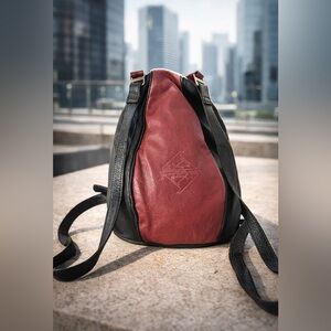 Anita Jackel Natural Leather Sling Turtle Backpack Red Black Canadian Made